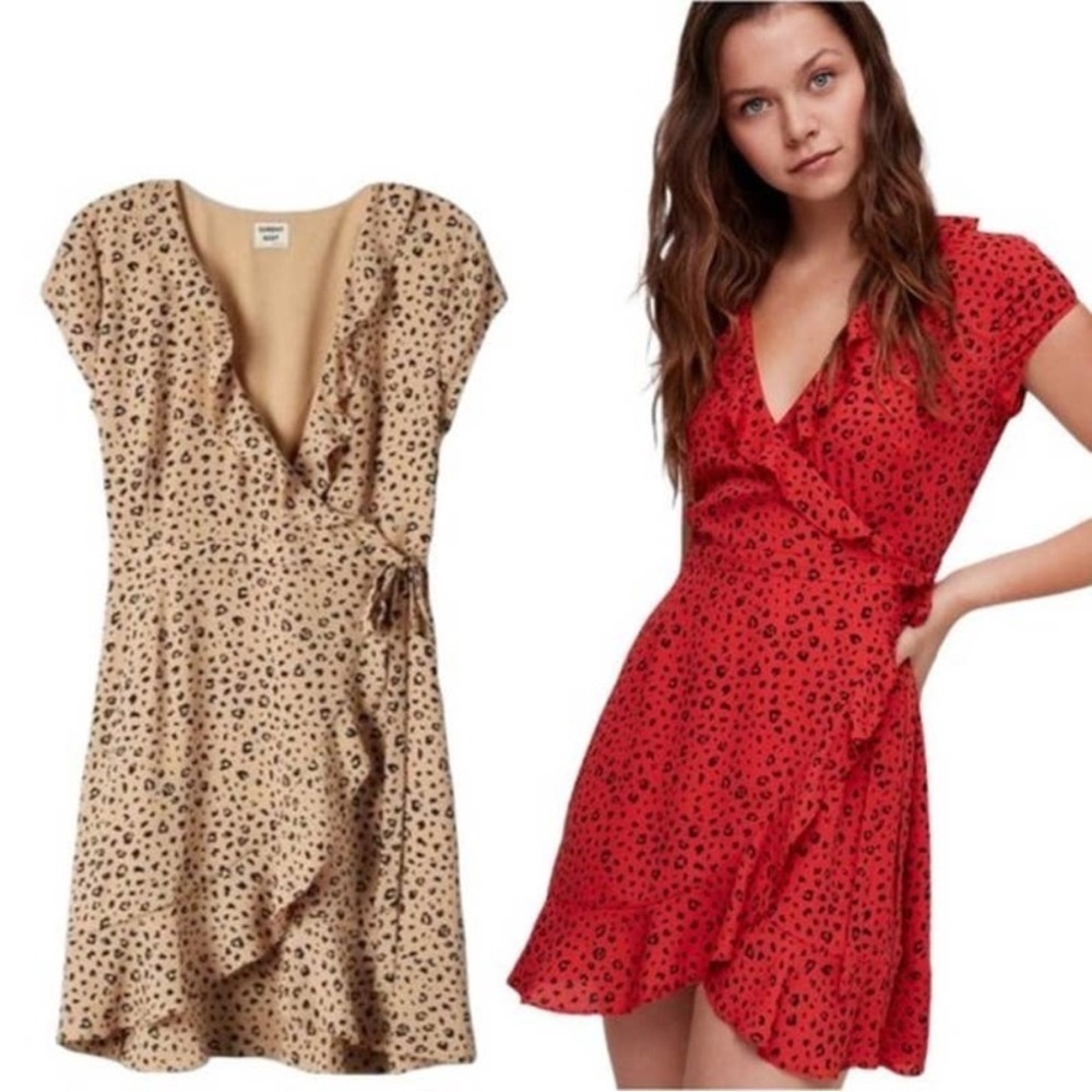 Aritzia Sunday Best Leopard Print Ruffle Wrap Dress Size 4 B8 - Picture 2 of 7